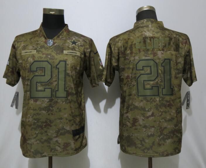 Women Dallas Cowboys #21 Elliott  Nike Camo Salute to Service Limited NFL Jerseys->women nfl jersey->Women Jersey
